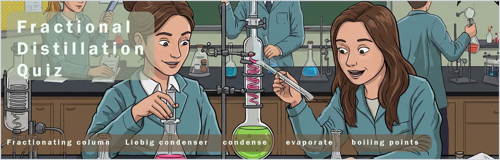 Header image students carrying out a distillation experiment image quiz